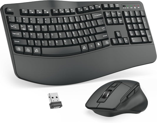 Wireless Keyboard and Mouse Combo, 2.4G Ergonomic Wave Keys(Graphite)