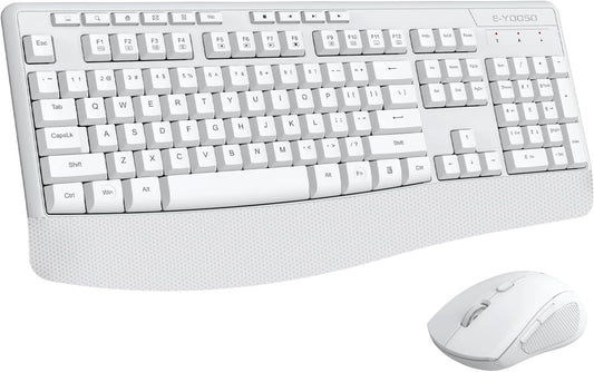 Wireless Keyboard and Mouse Combo, Full Size Ergonomic with Wrist Rest