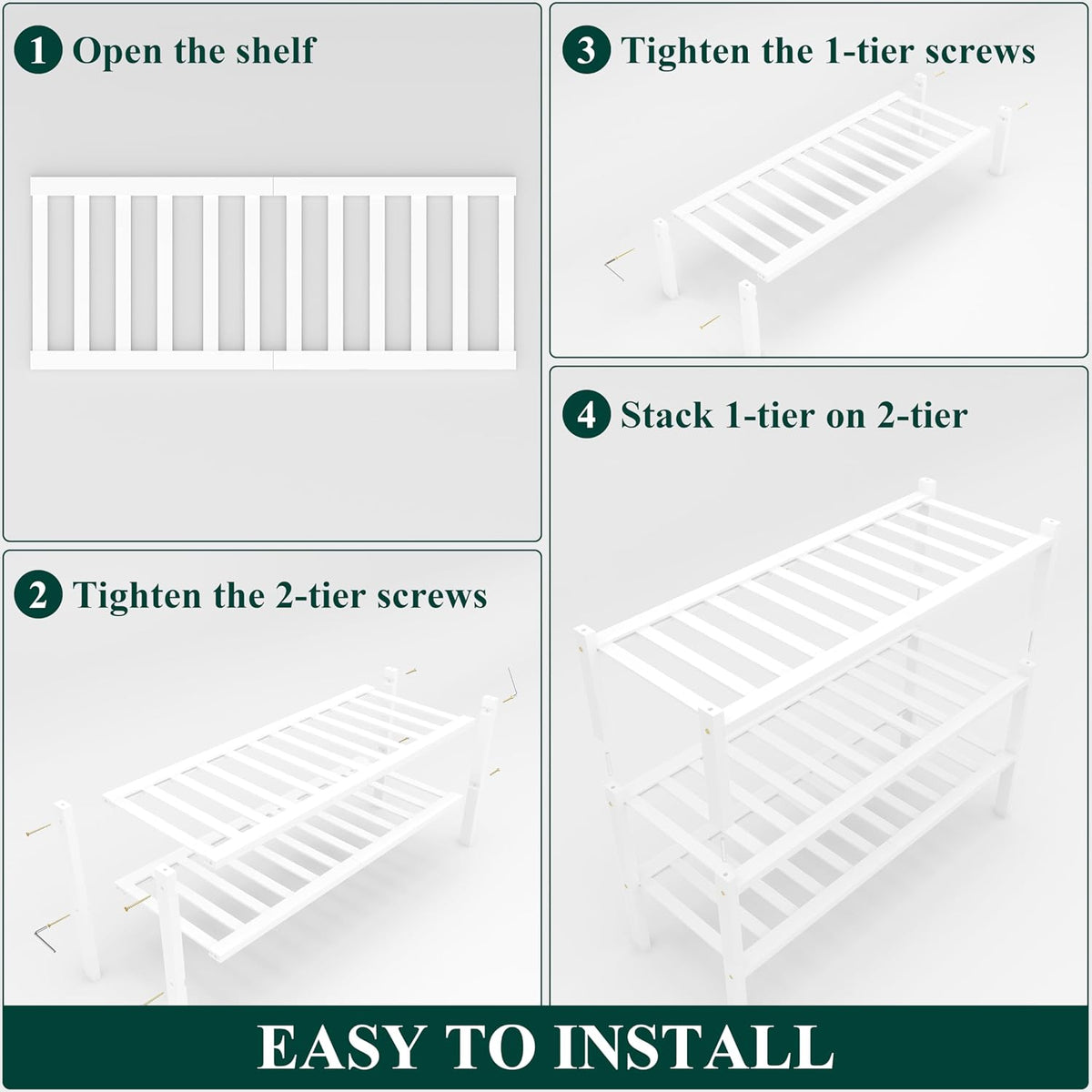 Smiry Bamboo Shoe Rack, 12 Vertical Slats, 3 Tier - 26.8" Wide, White