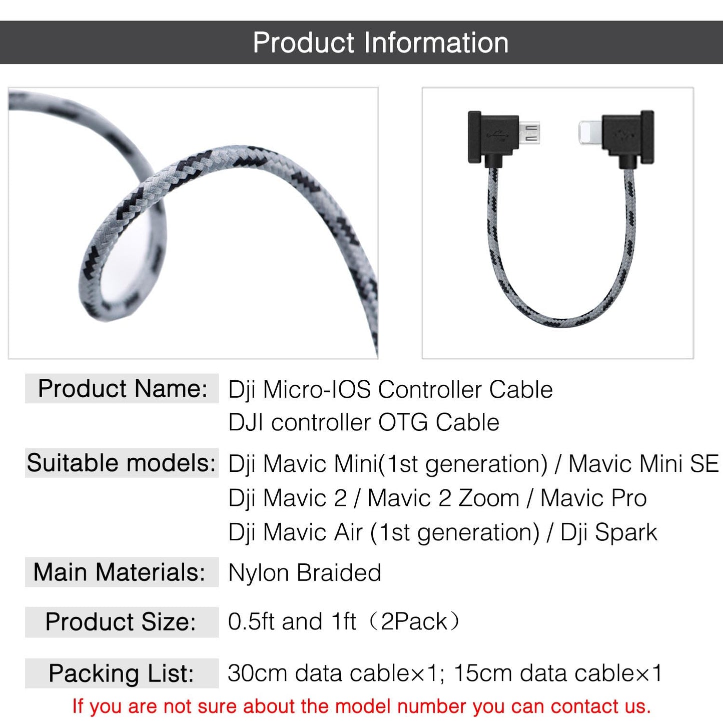 1FT+ 0.5FT(2 pack) USB Micro to iOS DJI Remote Controller Cable for DJI Mavic Mini(1st Gen), Mini SE, Mavic Pro, Spark, 2 Pro Zoom, Mavic Air,Platinum, Phone/Tablet 90 Degree Data OTG Cord Accessories
