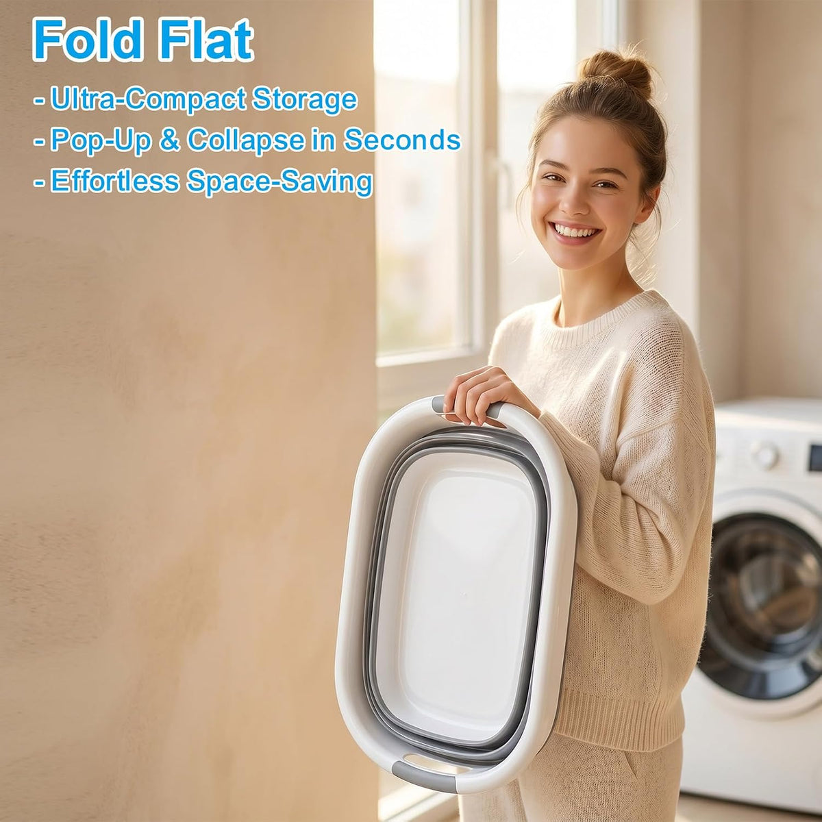Collapsible Laundry Basket 40L(10.5 Gallon) – Plastic Foldable Pop-Up Clothes Hamper with Handles - Portable Washing Tub & Space Saving Organizer for Dorm, Bedroom & Bathroom