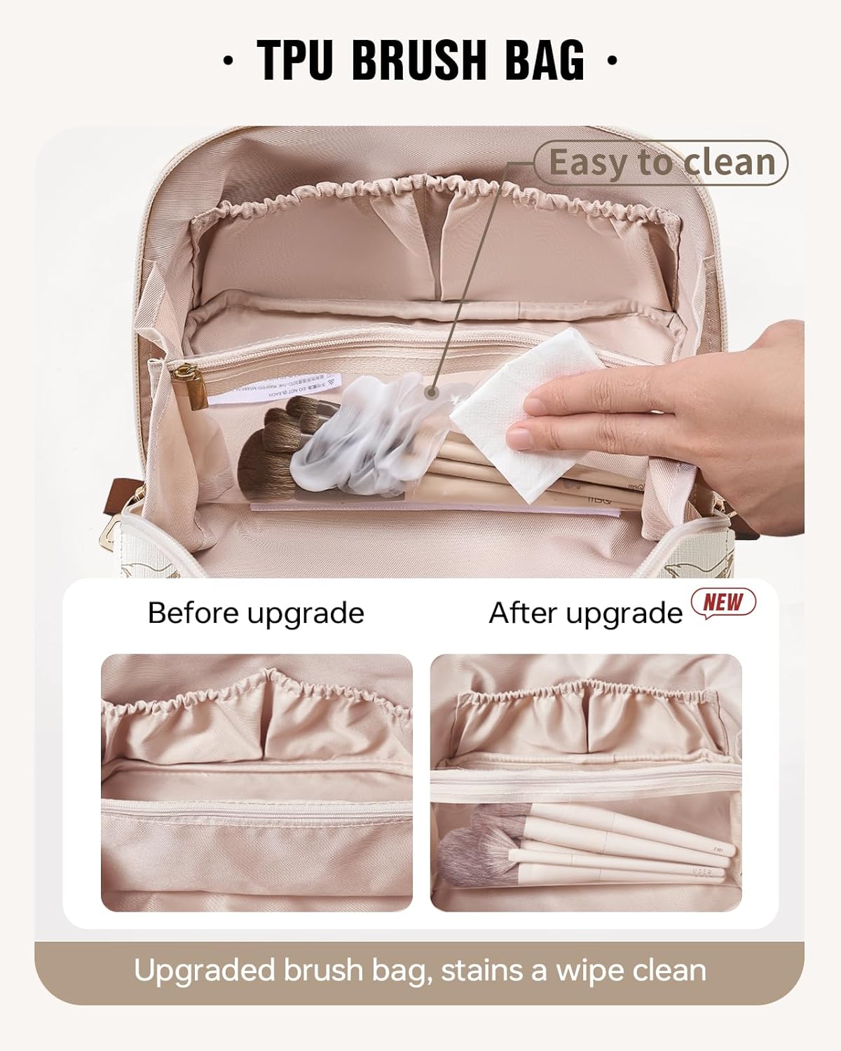EACHY Travel Makeup Bag, Large Capacity Cosmetic Bags for Women, Waterproof Portable Pouch Open Flat Toiletry Bag Pattern Makeup Bag (F-Blue)