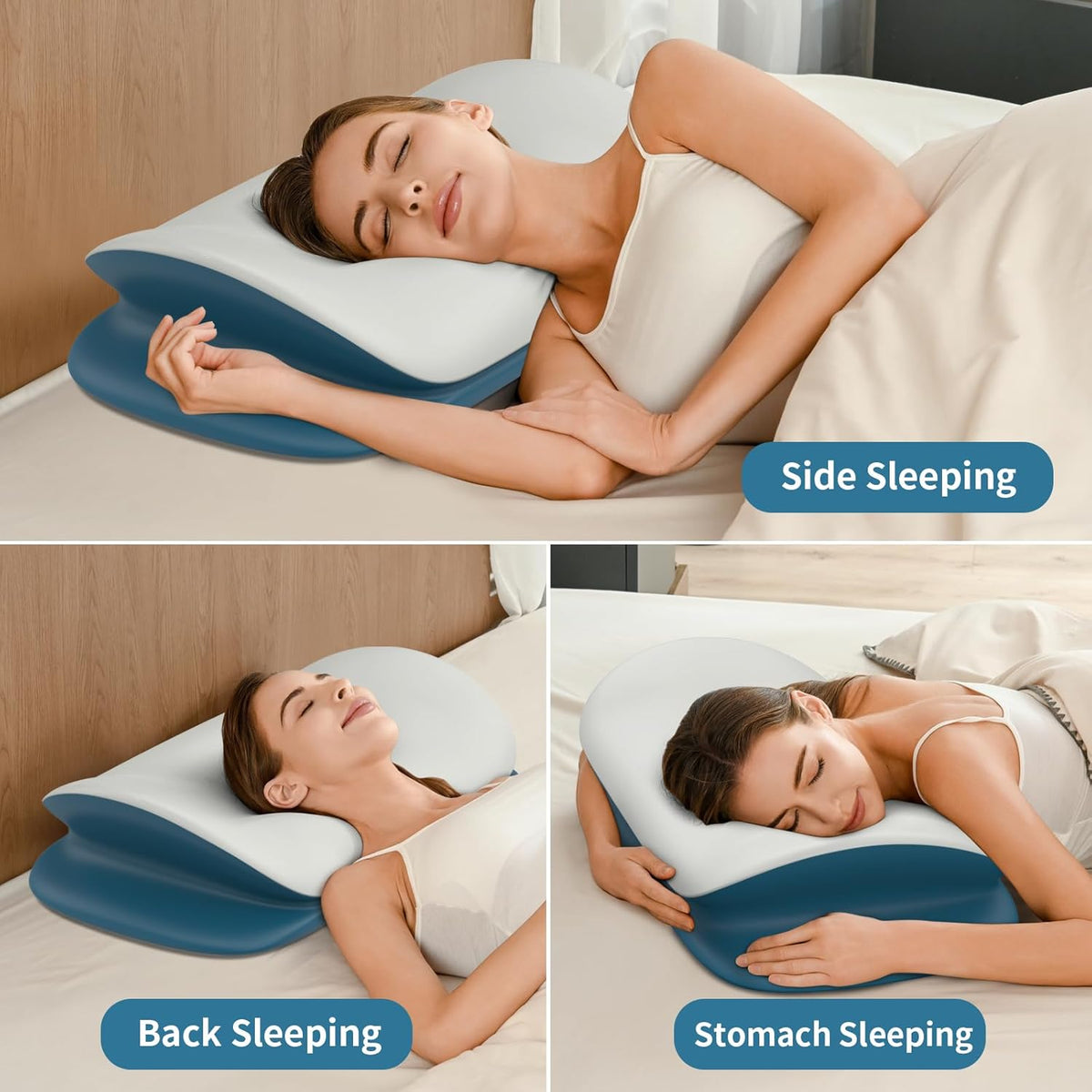 Olumoon Cervical Neck Pillow - Ergonomic Memory Foam Contour Pillows for Side, Back & Stomach Sleepers, Cervical Pillow for Neck Support Sleeping with Breathable Cover