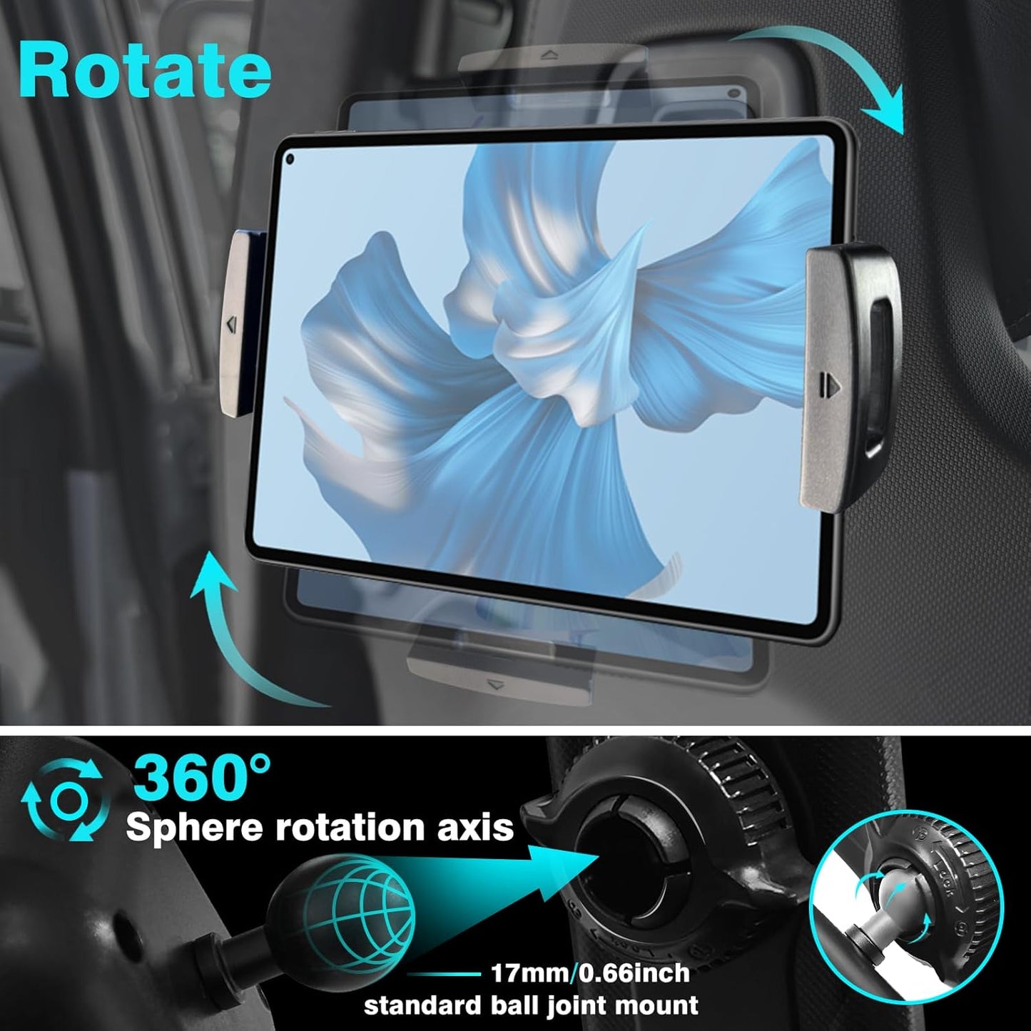 BestEvMod Seat Back Second Row Anchor 1/4 Screw Mount Phone Holder Tablet Mag Safe Compatible with 2022-2024 2025 2026 Rivian R1T&R1S Backseat fits All Phones&Android 360° Adjustable(Tablet Holder)