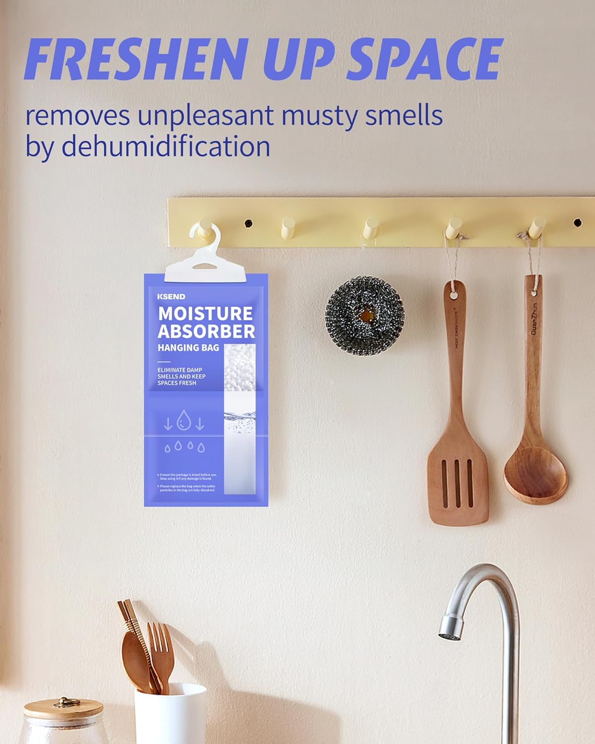 Ksend Moisture Absorbers 10 Pack, 9.8 Oz Compact Dehumidifier Bags & Packs, Moisture Hanging Bag, Humidity Absorbers, Closet Deodorizer Against Musty Odors, 11.8'' x 6.3''