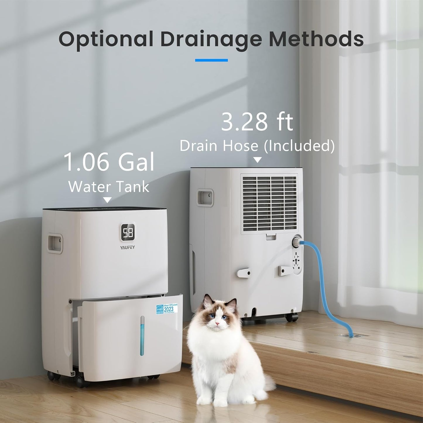 Yaufey 5000 Sq.Ft. Energy Star Certified Dehumidifier, Max 80 Pints Dehumidifier for Basement with Drain Hose, Smart Compressor with Intelligent Humidity Control, Dehumidifiers for Home Bedroom