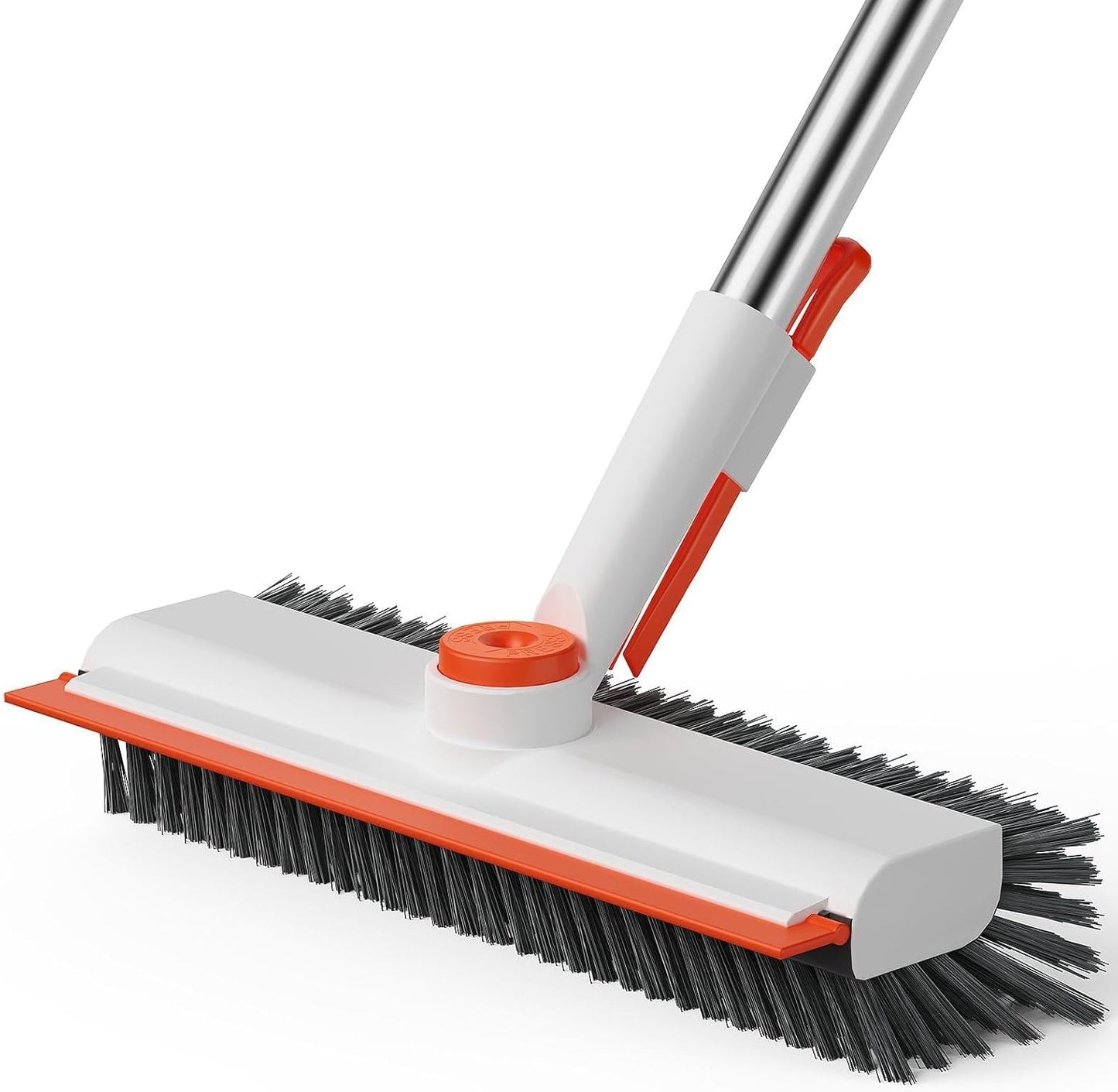 Floor Scrub Brush with Long Handle, 3 in 1 Scrape and Heavy-Duty Stiff Bristle Scrubber Brush Broom for Cleaning Shower Bathroom, Patio, Pool, Garage, Kitchen, Wall and Deck (White, 1 Pack)