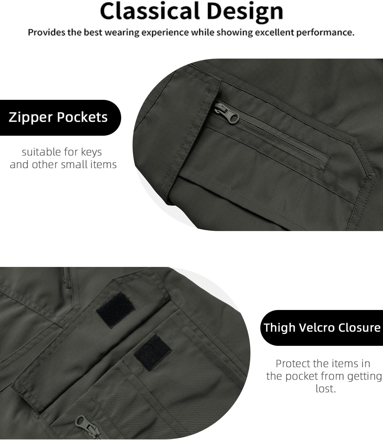 whox Mens Hiking Cargo Shorts Casual Tactical Waterproof Shorts for Work Golf Fishing with 6 Pockets(No Belt)
