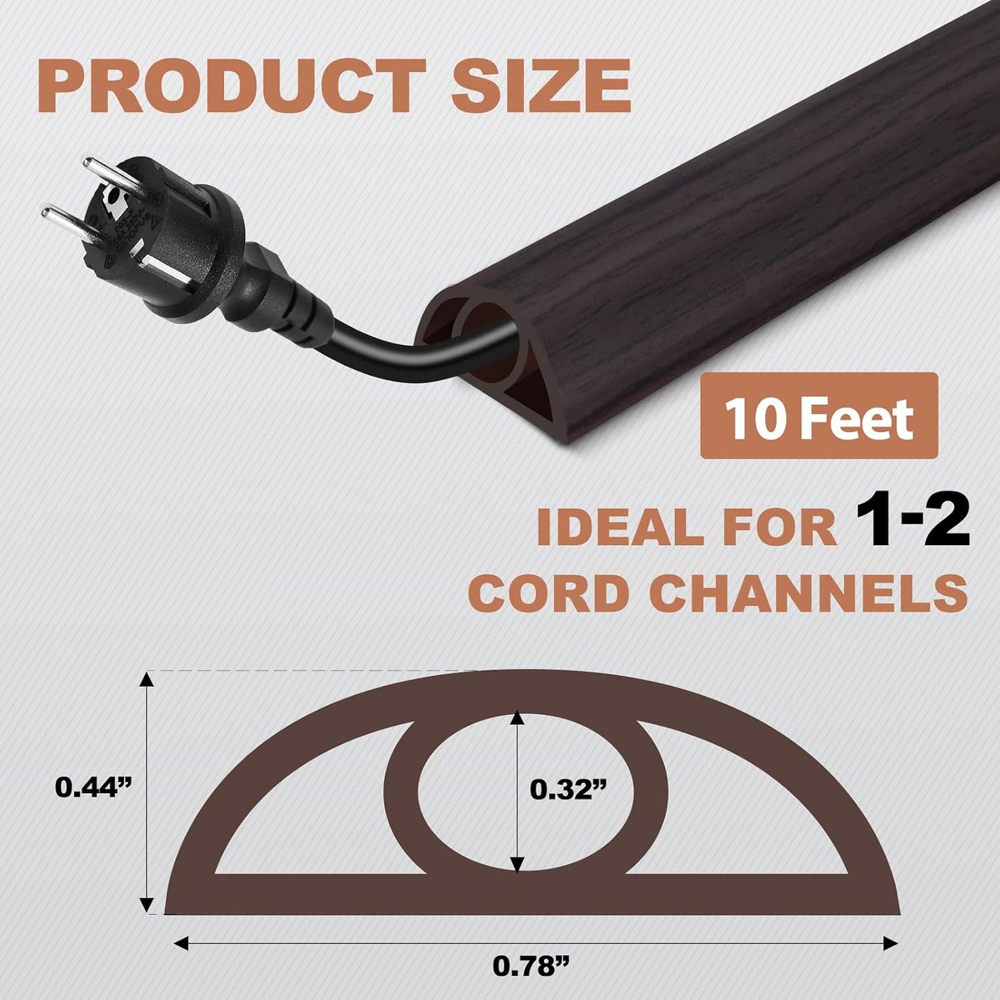 Floor Cord Cover for Wires on Floor Self Adhesive Cord Hider | Floor Cable Cover Floor Wire Covers for Cords Prevent Cable Trips, Cord Cavity W 0.32" x H 0.32", Black Walnut, 10Ft