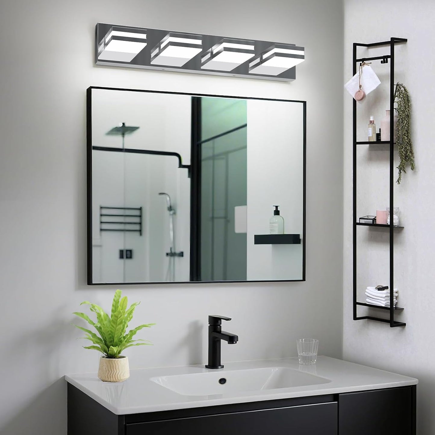 IZORRO LED Modern Bathroom Lights Fixtures(4-Light,Dimmable,360°Rotate),Chrome Acrylic Wall Lighting,Vanity Lights for Bathroom Over Mirror - 6000k 24In （No Assembly Required）