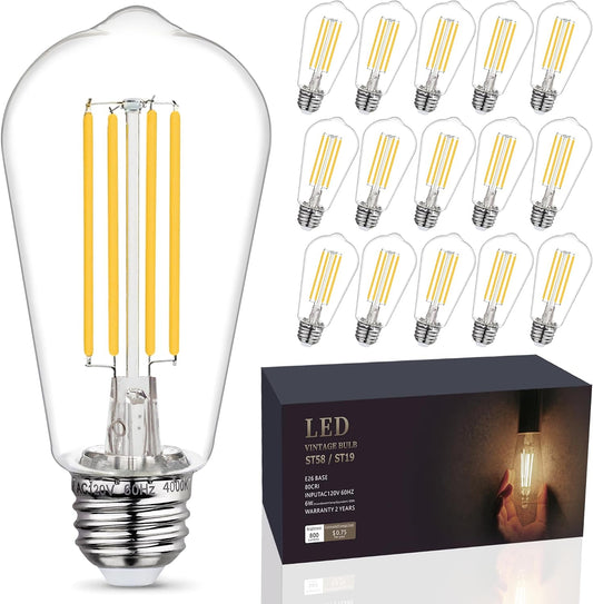 16 Pack Dimmable Vintage LED Edison Bulbs, Daylight White 5000K