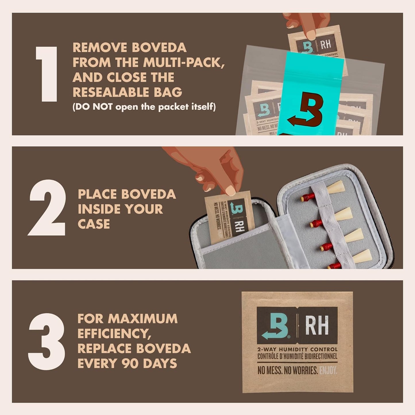 Boveda 84% Two-Way Humidity Control Packs for Woodwind Reeds – Size 8, 10 Pack – Moisture Absorbers – Protects Against Drying & Splitting – Individually Wrapped Reed Humidifiers for Day-of Performance