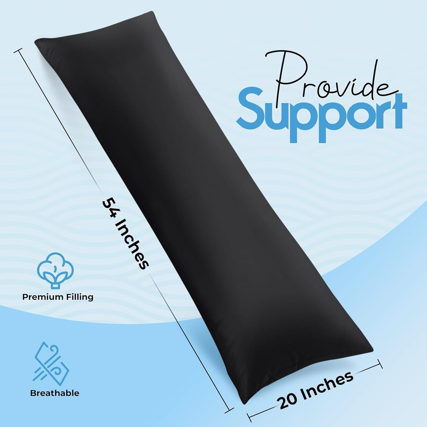Utopia Bedding Full Body Pillow for Adults (Black, 20 x 54 Inch), Long Pillow Insert for Sleeping, Ideal for Side Sleepers