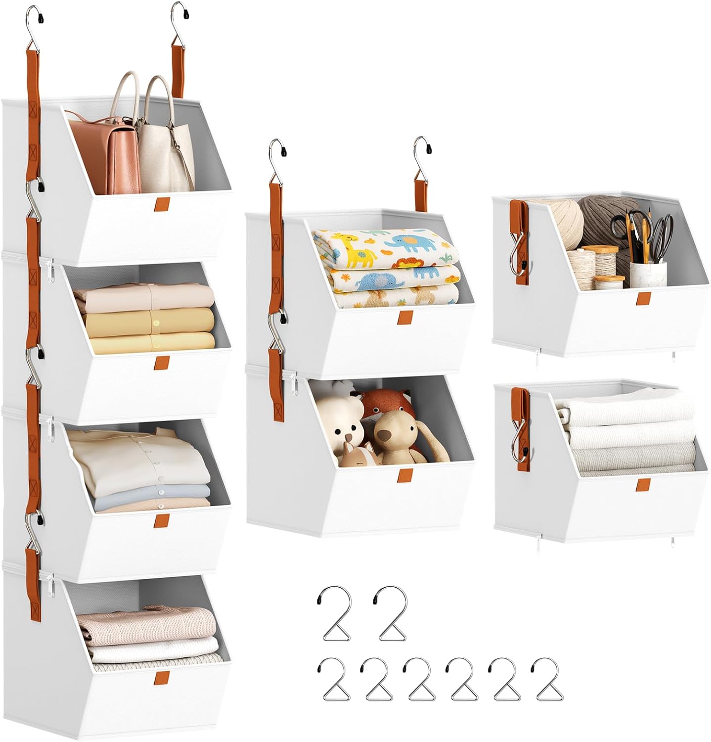 Homsorout Hanging Closet Organizer 4 Tier - Clothes Hanging Shelves, Space-Saving Closet System, Fabric Storage Bins Bedroom Organization, Collapsible Baskets for Home, Dorm, Rv, White