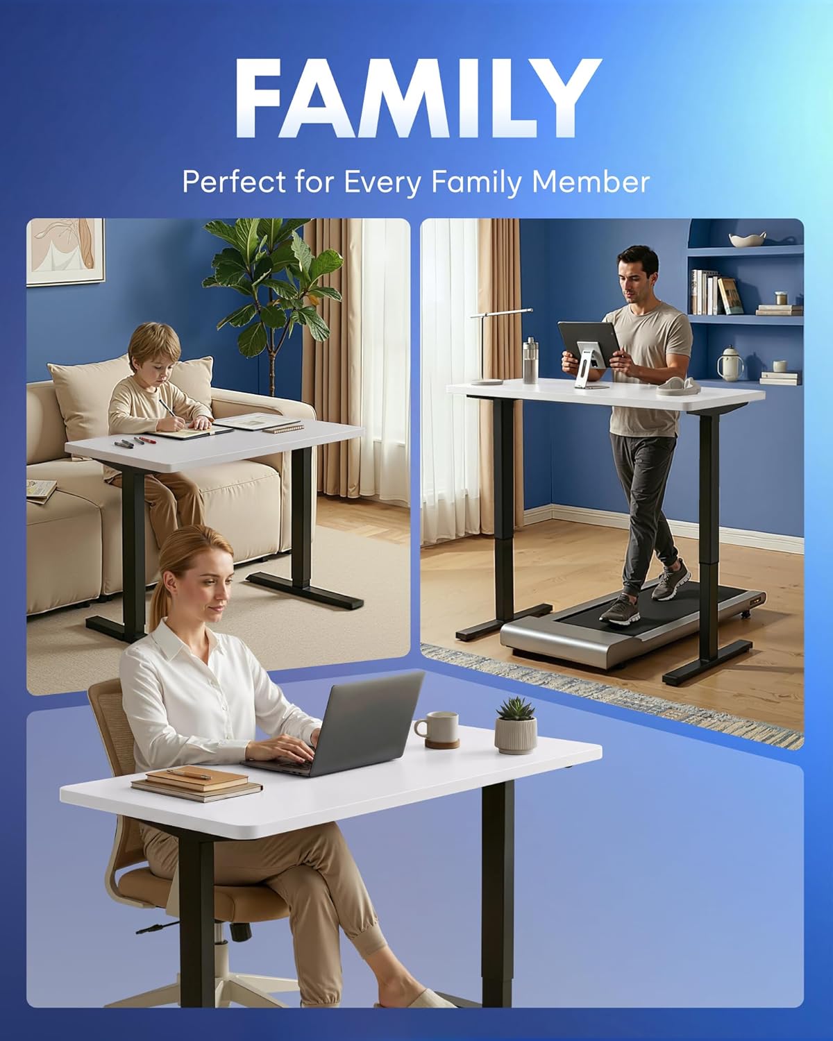 FLEXISPOT EN1 One-Piece Standing Desk, Electric Adjustable with 4 Memory Presets, 176 LBS Capacity, Stable & Quiet, Seamless Desktop for Home Office & Dual Monitors, 48"x24" White