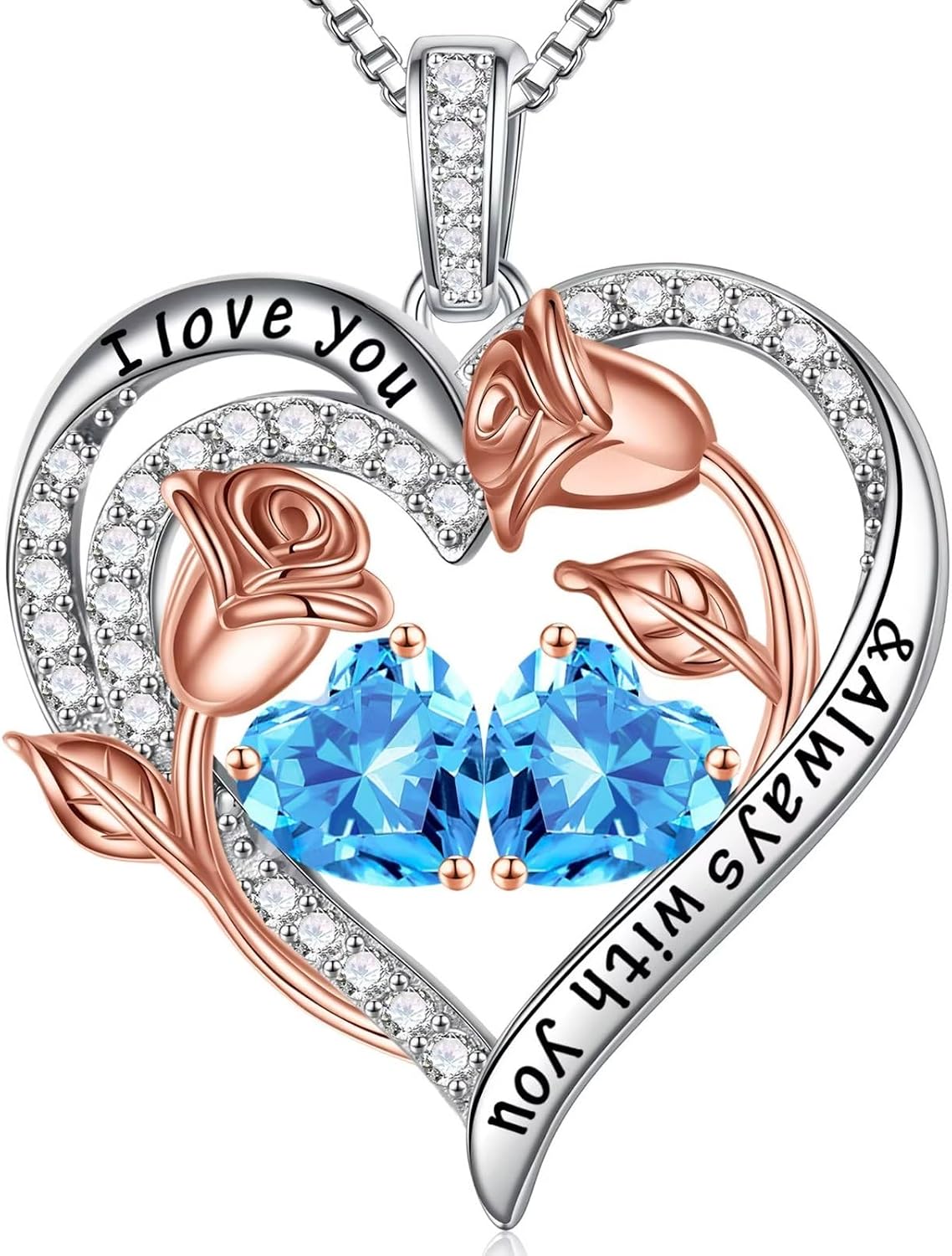 Iefil Birthstone Necklace for Women - Rose Heart Necklace