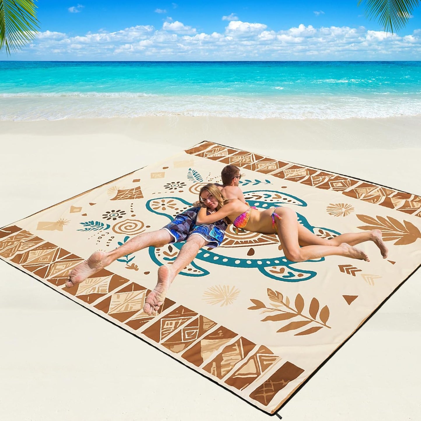 WIWIGO Beach Blanket Waterproof Sandproof Beach Mat 79" X 83"/10'x9'for 2-8 Adults Quick Drying Outdoor Picnic Mat Beach Accessories for Travel, Camping, Hiking