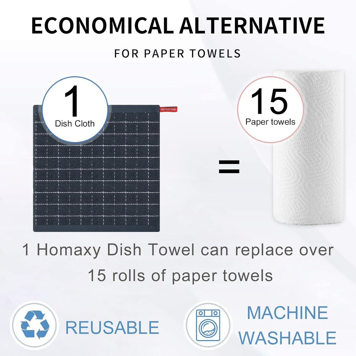 Homaxy 100% Cotton Terry Kitchen Dish Cloths, 12 Pack, Dark Grey