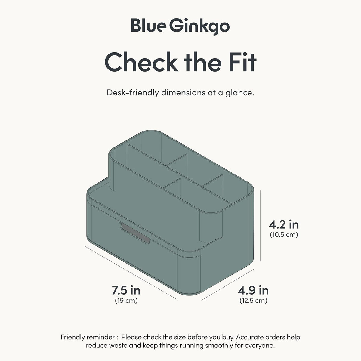 BLUE GINKGO Compact Desk Organizer, Green, Made in Korea