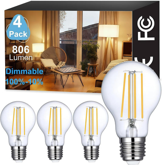 Vinaco A19 LED Edison Bulb Dimmable 8W 120V 2700K Warm White for Chandelier