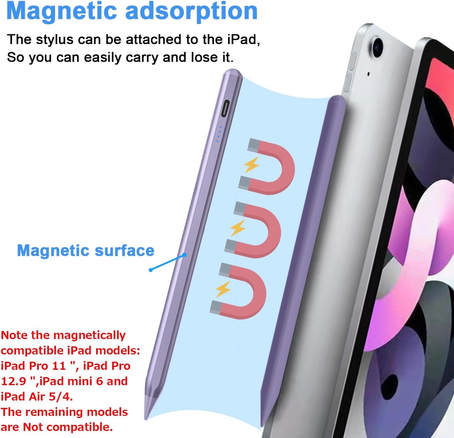 Stylus Pens for Touch Screens Power-Display Tablet Pen POM Tip Magnetic Digital Touch Pen Compatible with iPhone/iPad/iPad Pro/Lenovo/Nintendo Switch 2/Other Smartphone and Tablet Devices (Purple)