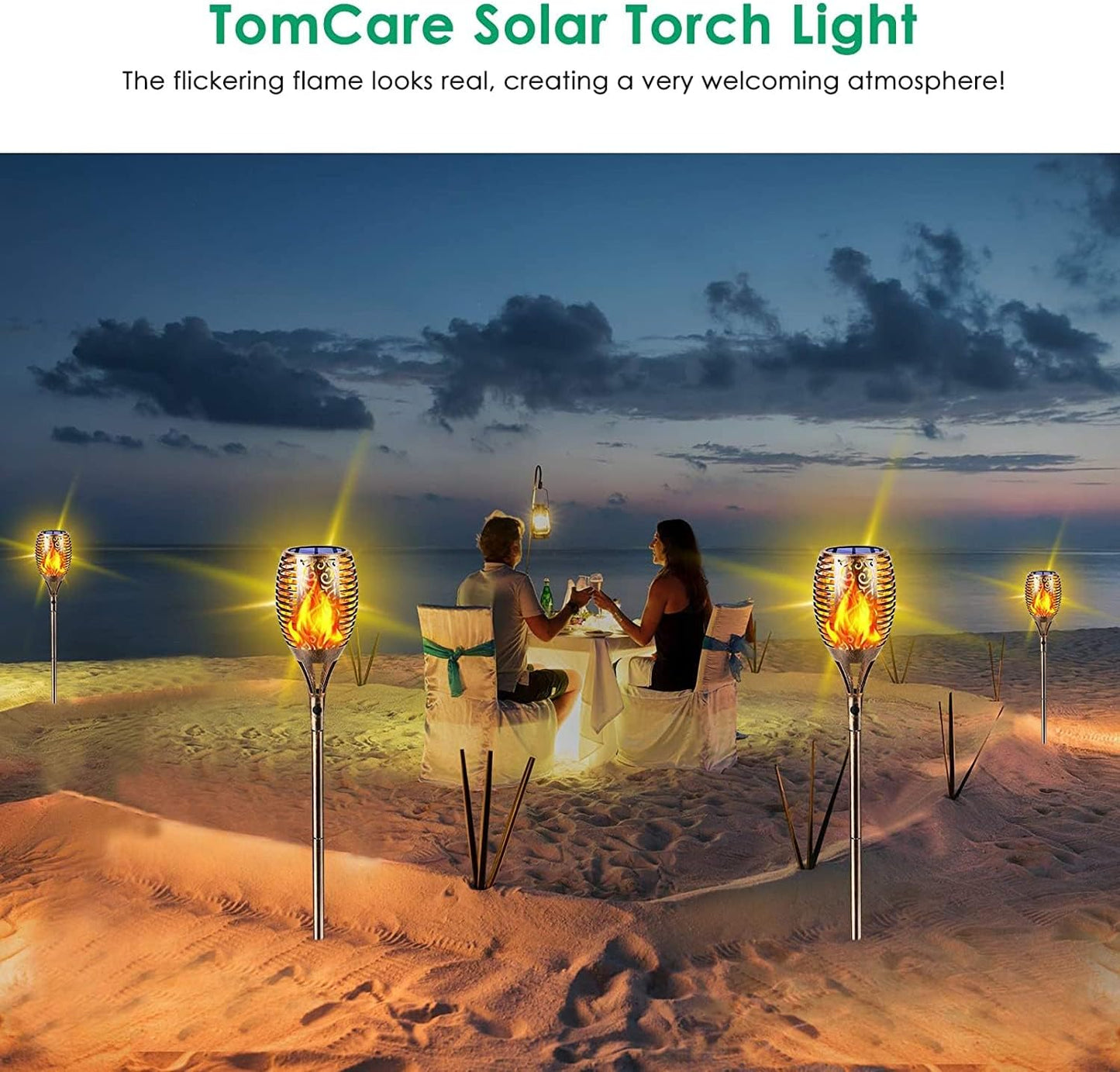 TomCare Solar Lights Outdoor 99 LED Higher & Larger Flickering Flame Solar Torch Lights 43" Decorative Waterproof Solar Powered Pathway Landscape Lighting for Garden Patio Yard, 4Pack (Bronze)