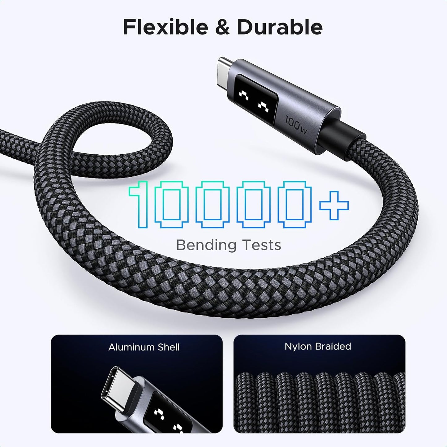 UGREEN Uno USB C to USB C Cable 100W Fast Charging Cable Type C Charging Cord with LED Display for iPhone 17/17 Air/17 Pro/17 Pro Max/16, MacBook Pro/Air, iPad Pro/Air, Galaxy S25 Ultra 3.3FT Black