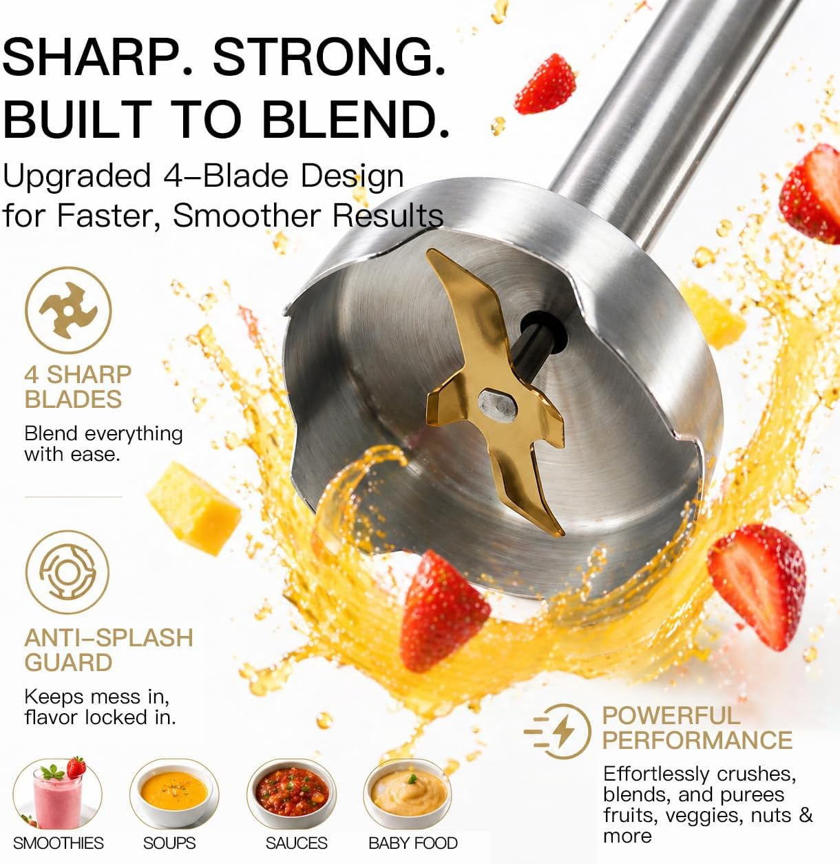 MegaWise 5-in-1 Immersion Hand Blender, Titanium Reinforced Blades (80% Sharper), 12-Speed Powerful Stick Blender with 500ml Chopper, 600ml Beaker, Whisk & Milk Frother for Smoothies, Baby Food & Soup