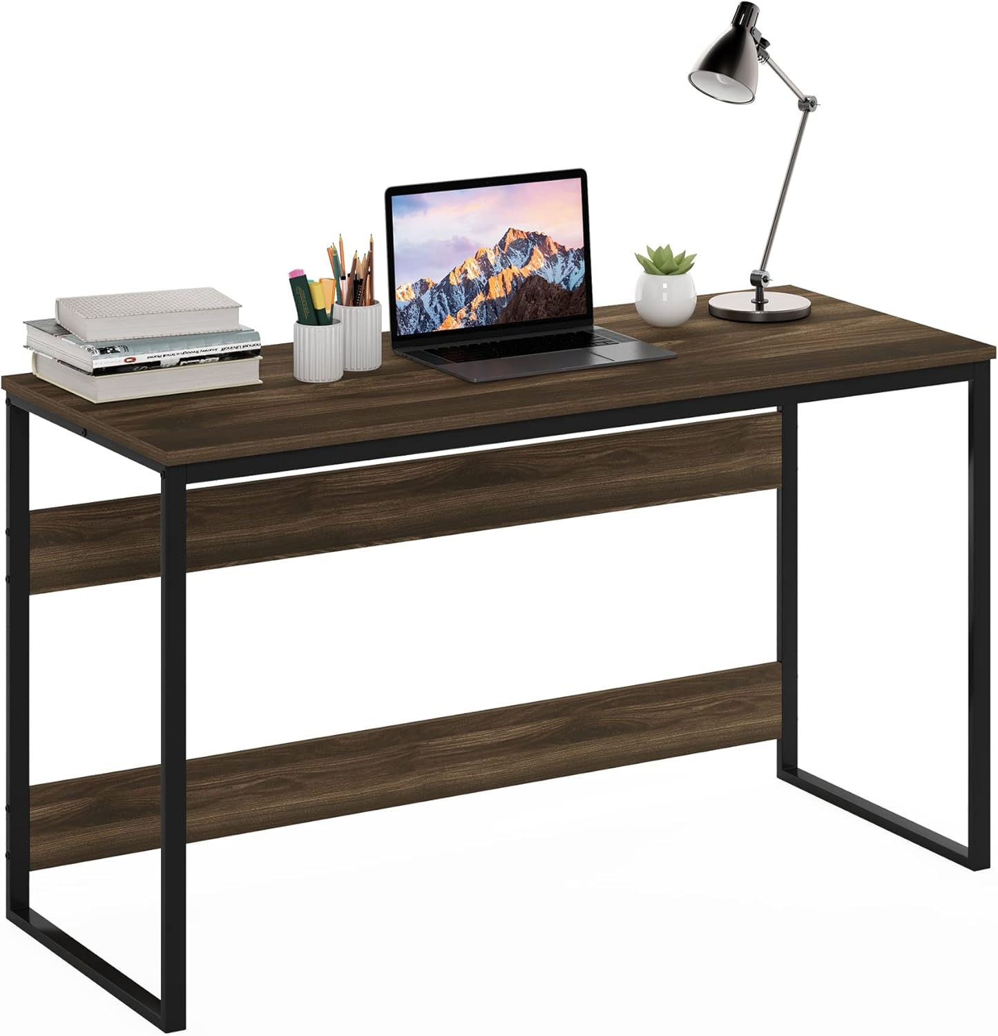 Furinno Moretti Desk, 52 Wide Metal Frame Gaming Desk, Rectangular Computer Desk, Writing Desk, Office Desk for Home Office, Study Room, Dorm, Bedroom, Brown Walnut