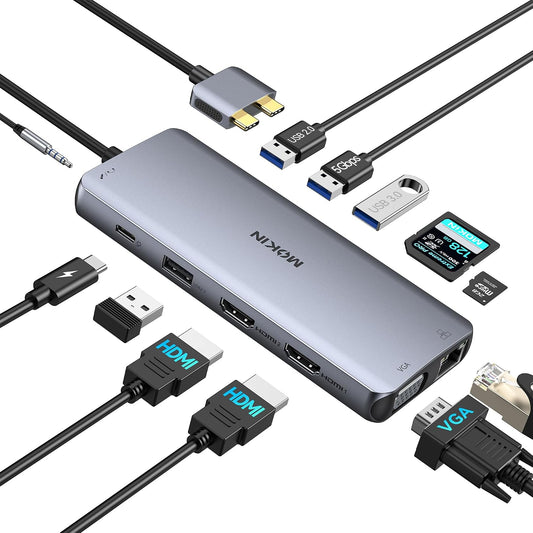 MOKiN MacBook Pro Docking Station for Dual Monitor, 12 in 2 HDMI Adapter