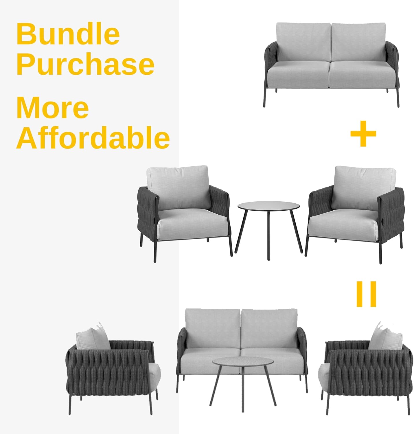 EAST OAK Life Chatter Loveseat, Outdoor Furniture, 2 Seats Sofa with Thick Washable Cushions, Deep Seating for Garden, Porch, Balcony, Backyard, Earth Black & Misty Grey