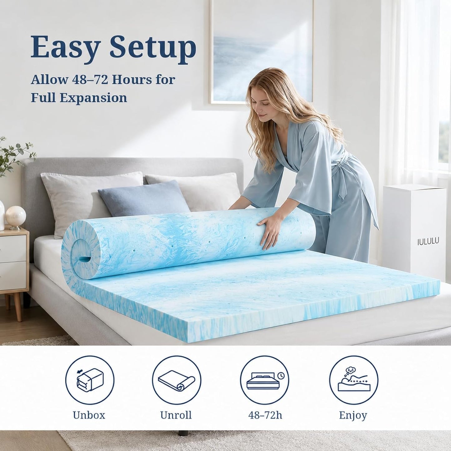 IULULU Twin Size Mattress Topper, 2 Inch Gel Memory Foam Topper, Light Comfort Upgrade, CertiPUR-US Certified