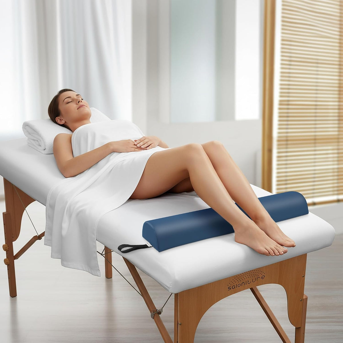 Saloniture Half Round Massage Table Bolster Pillow Pad - 26 x 6 x 3 Inch - Blue