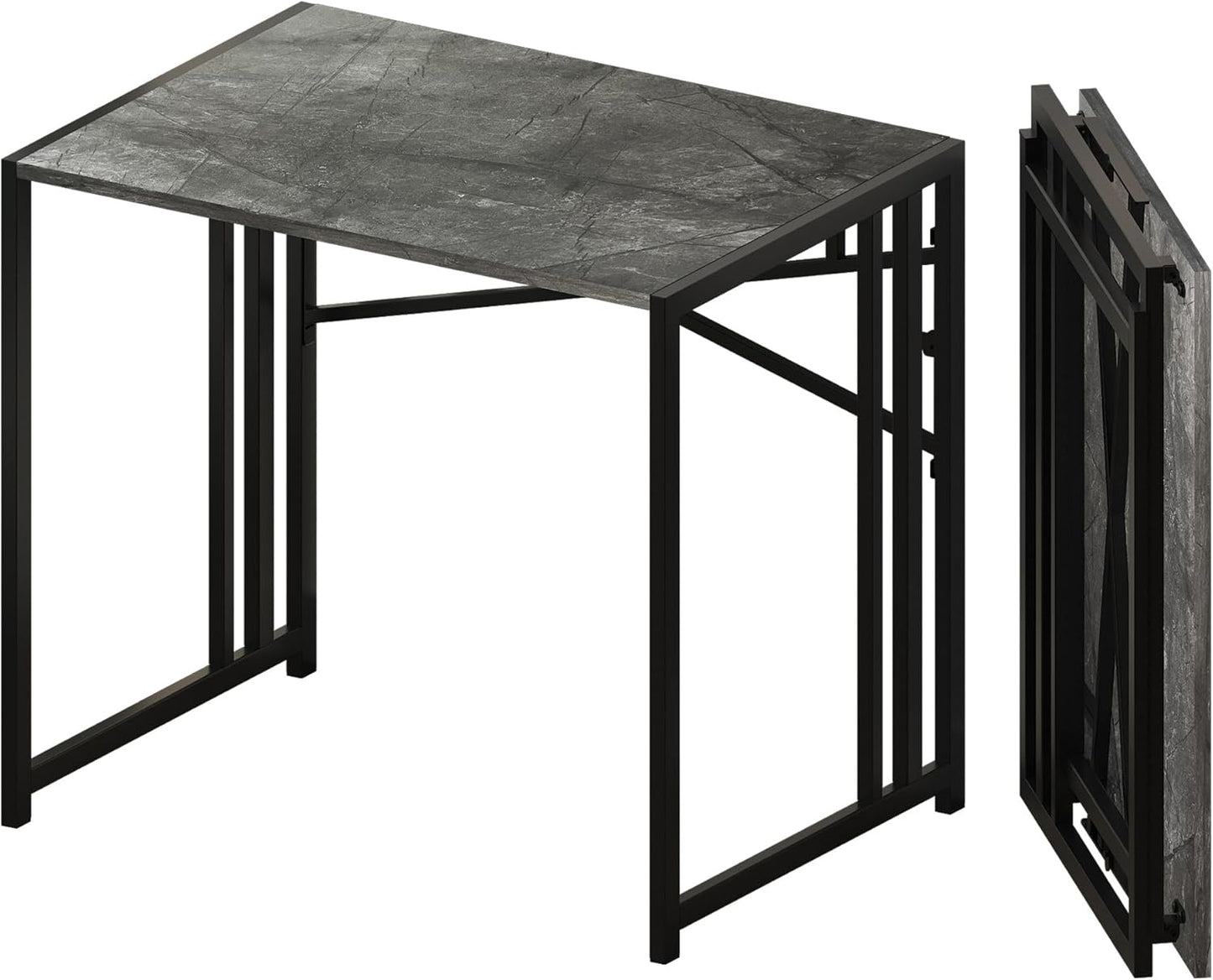 Lutown-Teen Small Folding Computer Desk 32 inch, Writing Gaming Computer Desk for Small Spaces, No Assembly Required Office Desk, Grey