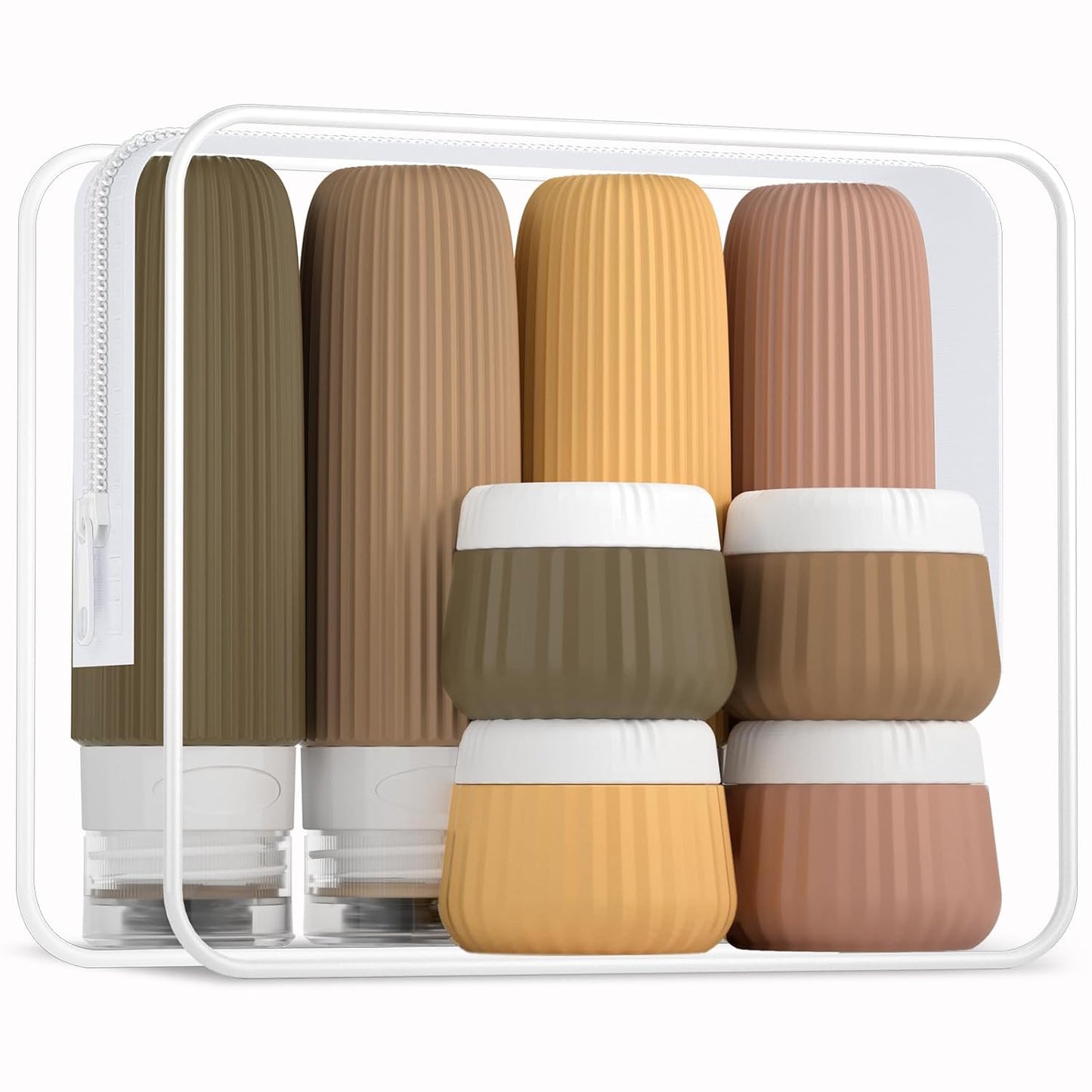 Mrsdry Travel Bottles for Toiletries 8 Pack, Tsa Approved Travel Size Toiletries 3 oz, Travel Containers for Toiletries, with Clear Bag, Leak Proof Silicone Squeezable Travel Essentials Creams Jars
