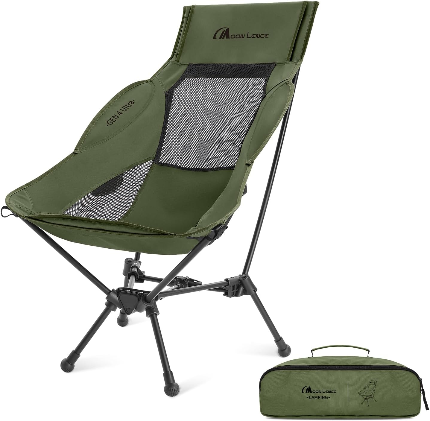 MOON LENCE Portable Camping Chair Backpacking Chair - The 4th Generation Ultralight Folding Chair - Compact, Lightweight Foldable Chairs for Hiking Mountaineering, Beach (Black-1Pack (Glod-Logo))