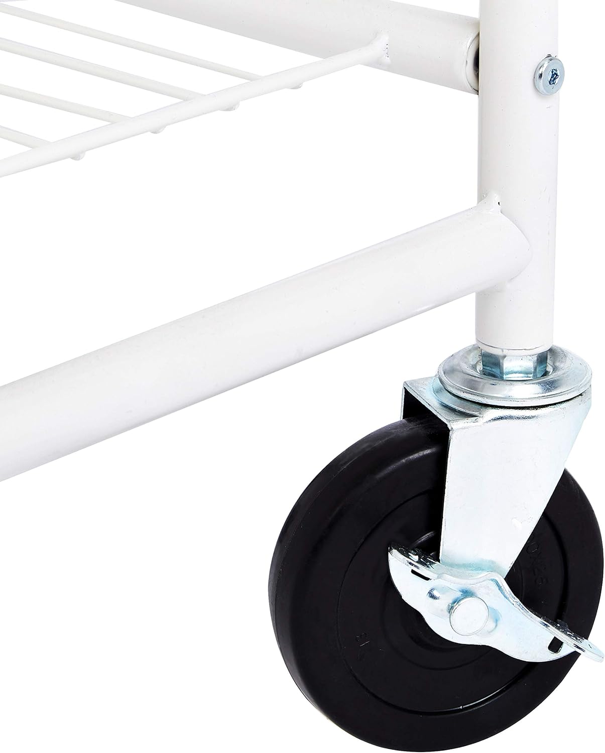 Amazon Basics Rectangular Laundry Hamper Basket Butler Cart with Wheels and Hanging Rack, Sturdy Metal, 71.1 inches Height, White