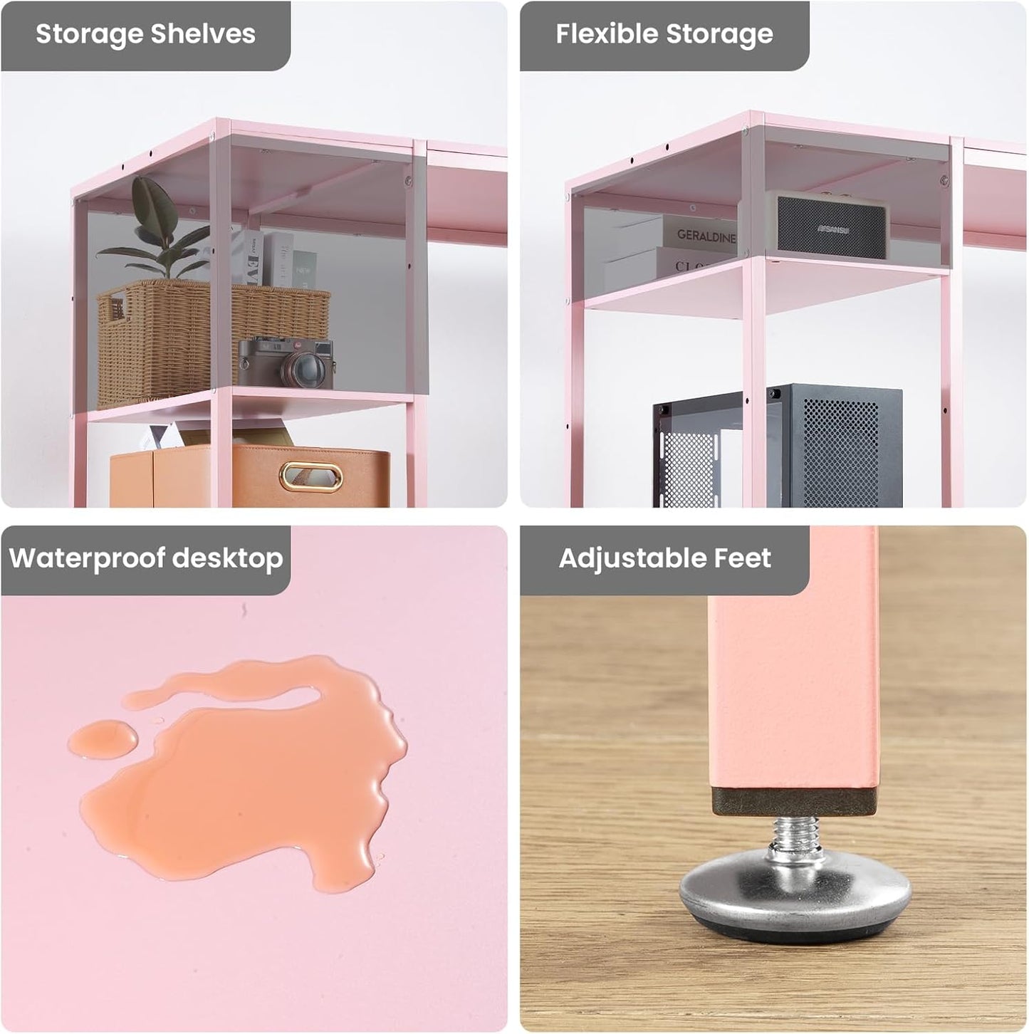 MINOSYS 47-inch Computer Desk with Storage Shelf - Ideal Gaming Desk for Bedrooms, Small Spaces, and Home Offices Modern Writing Desk for PCs,Pink Table.