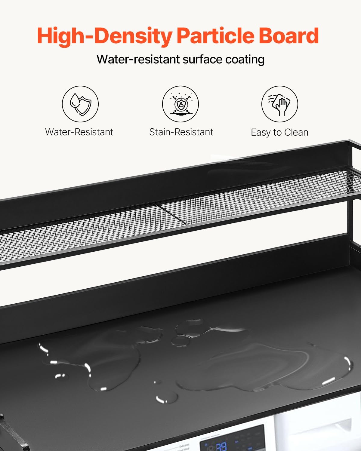 VEVOR Washer Dryer Countertop with 2-Tier Shelf, 54" x 27" Wooden Washer and Dryer Countertop with Anti-Slip Pads, Water-Resistant Laundry Topper Cover for Laundry Room Organization and Storage, Black