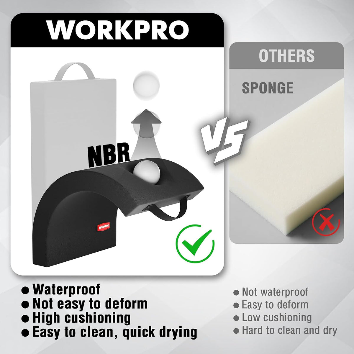 WORKPRO 17" Kneeling Pad with Removable Cover, Black