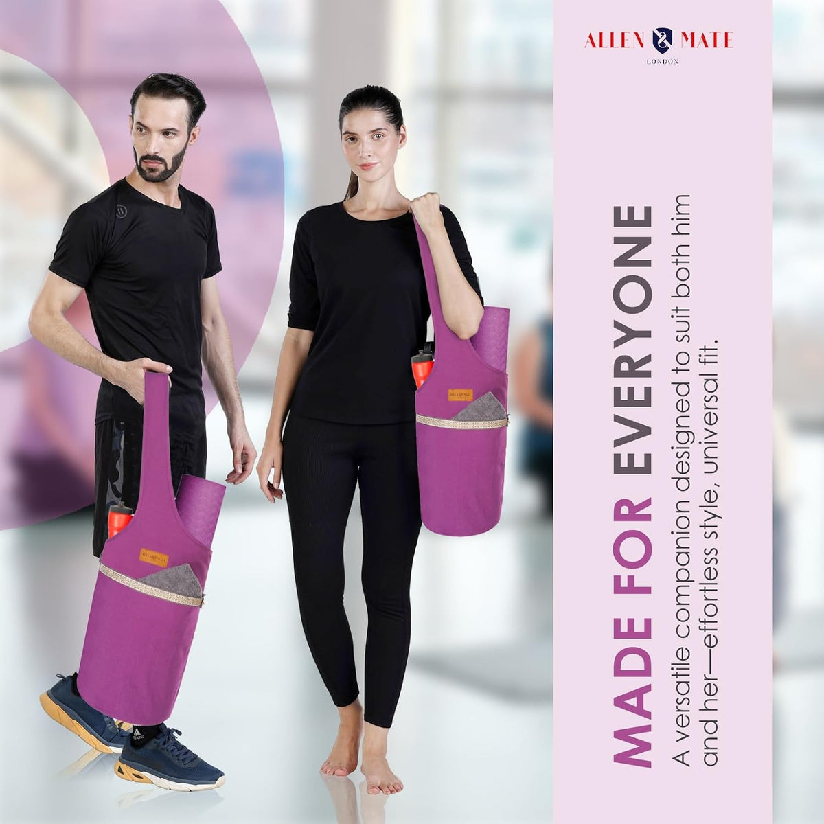 ALLEN & MATE 100% Cotton Canvas Yoga Mat Bag, Fits Mats up to 72 In Long and 7.5 In Thick, Wide Shoulder Strap, Zip Pocket, Blue Stripe