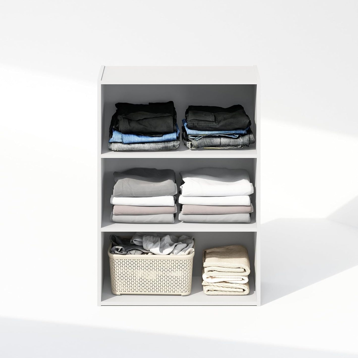 Furinno Reed Closet Organizers and Storage, 3-Tier Reversible Closet Shelves, Closet Organization Shelf, 9.7 x 23.7 x 31.5, for Bedroom, Closet, Plain White