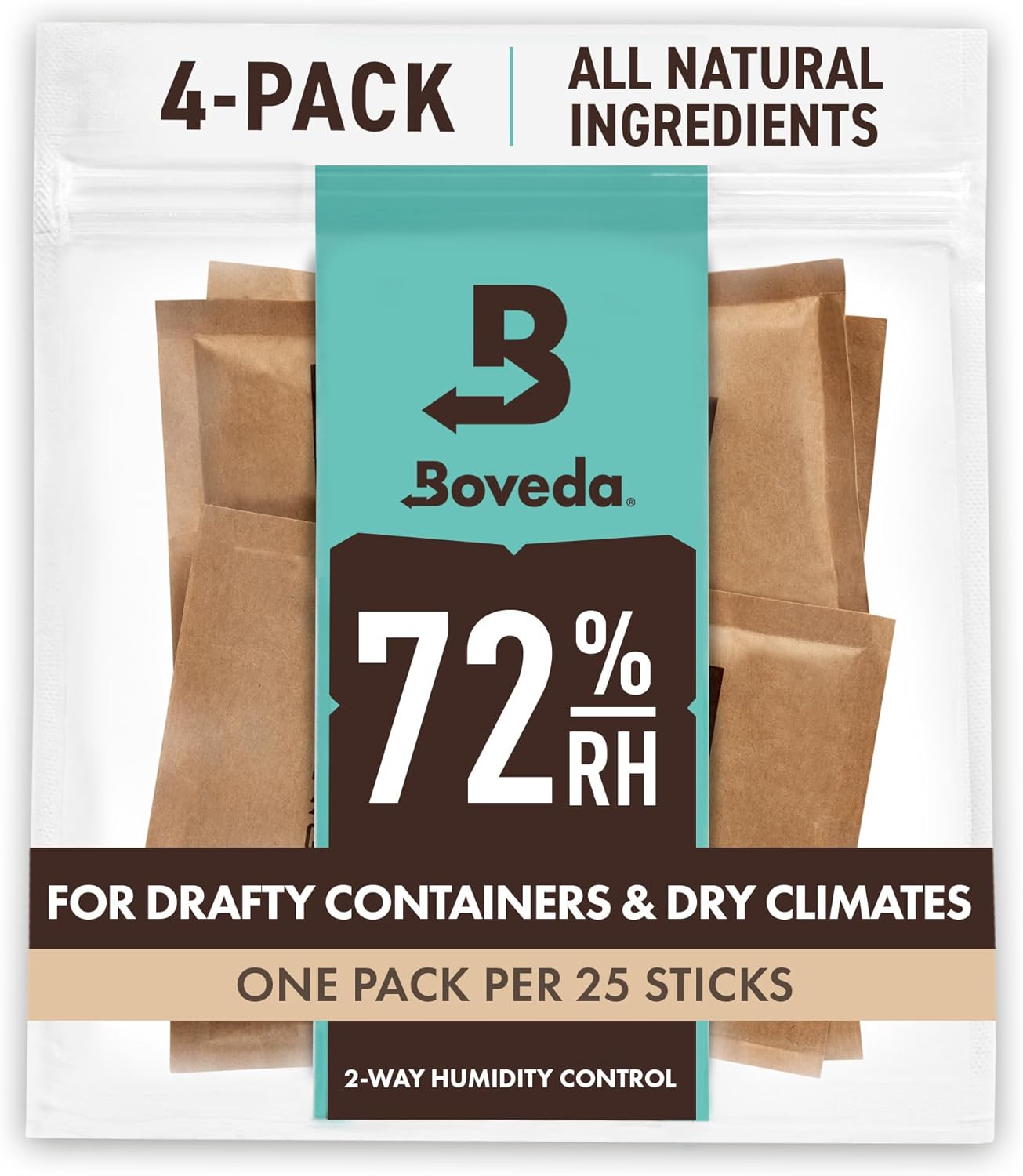 Boveda 65% Two-Way Humidity Control Packs For Aging & Long-Term Storage in Plastic & Wood Boxes – Size 60 – 4 Pack – Moisture Absorbers – Humidifier Packs – Hydration Packets in Resealable Bag