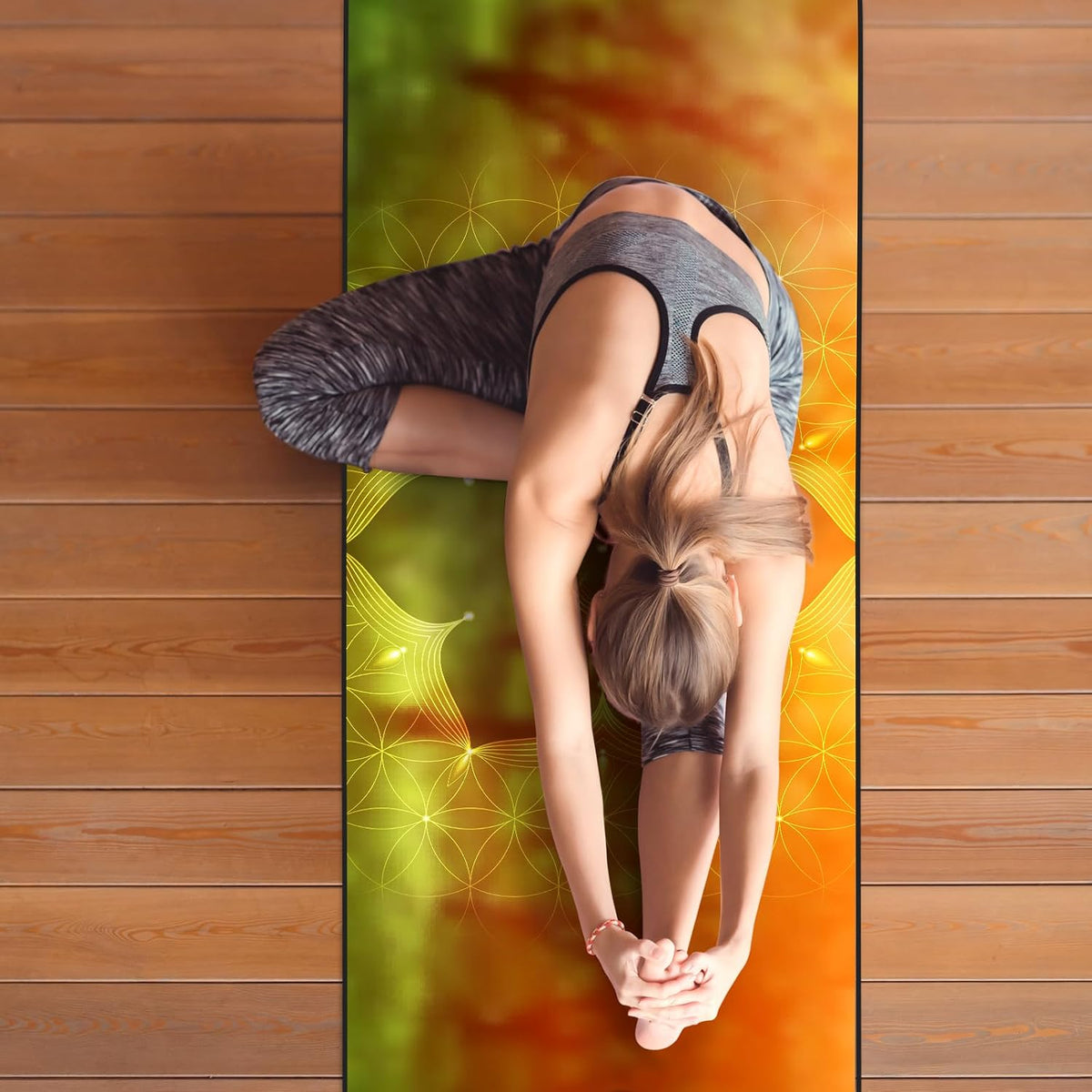 Hot Yoga Towel with Grip Dots, Non Slip, 74"x26", Geometric Flower