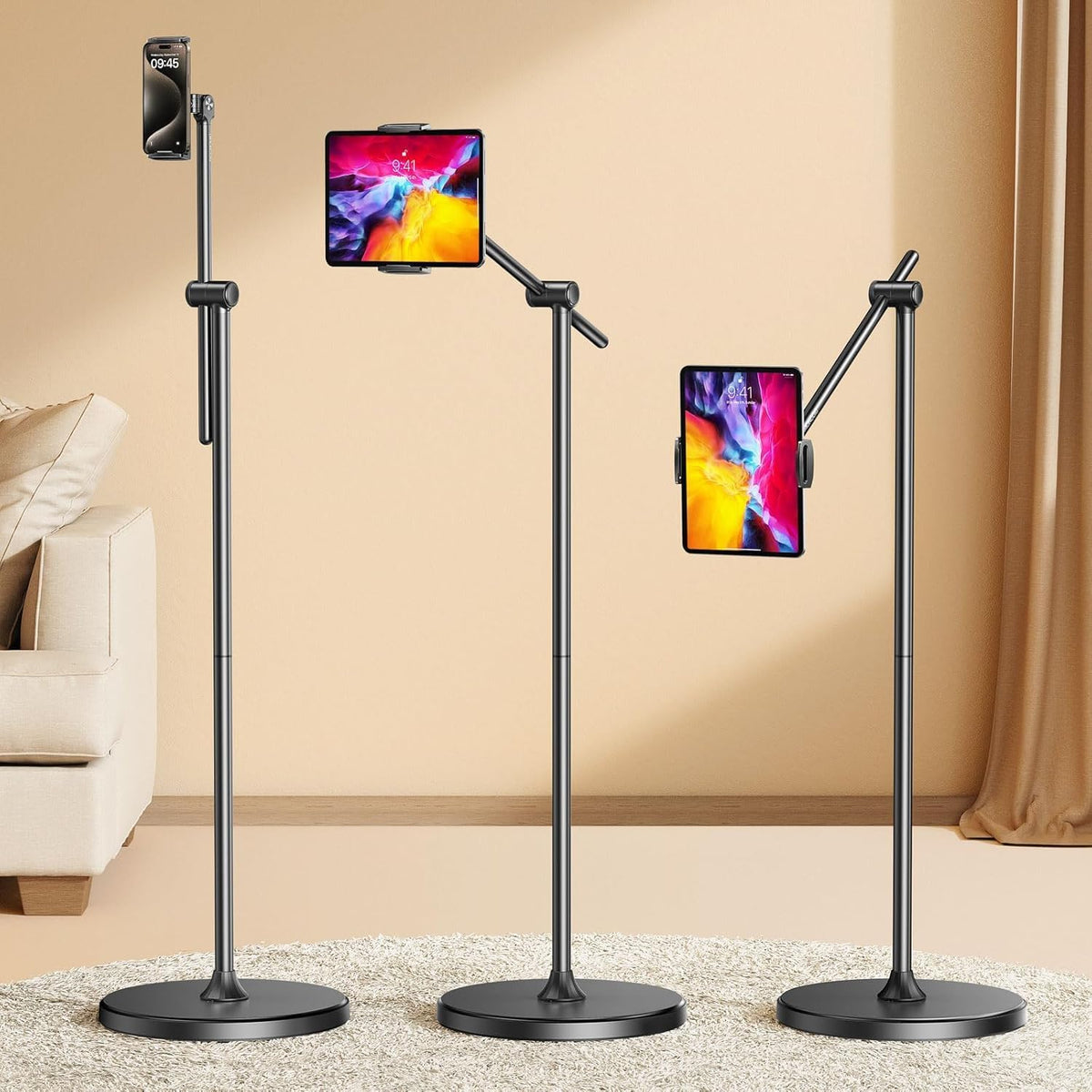 DIMONCOAT Height Adjustable Tablet Stand for Desk, Tablet Holder 360° Rotation: Desktop Tablet Accessories for 4.7-10" Like iPad Pro, Air Mini, Kindle, E-Reader, iPhone 17 Pro Max