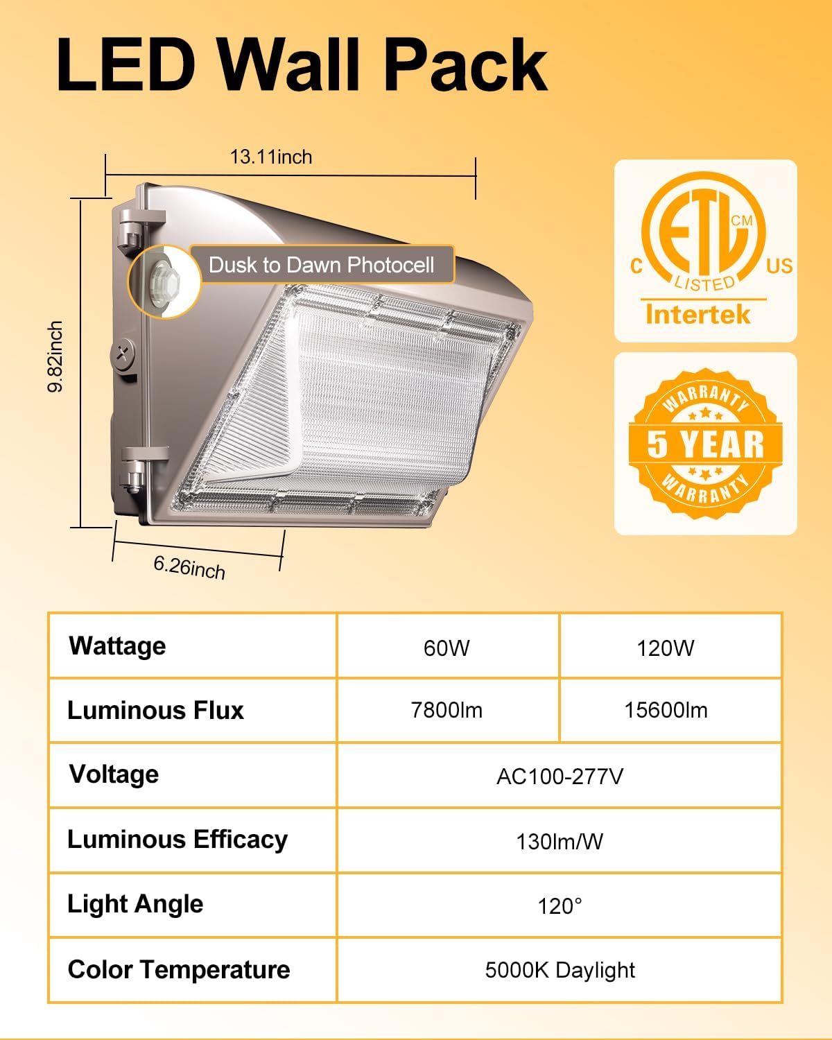 LED Wall Pack Light 120W 15600LM with Dusk to Dawn Photocell, 4 Pack