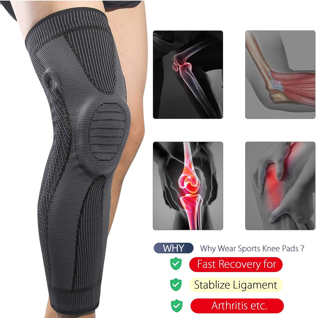 SKDK Full Leg Sleeves Long Compression Leg Sleeve Knee Sleeves Protect Leg, for Man Women Basketball, Arthritis Cycling Sport