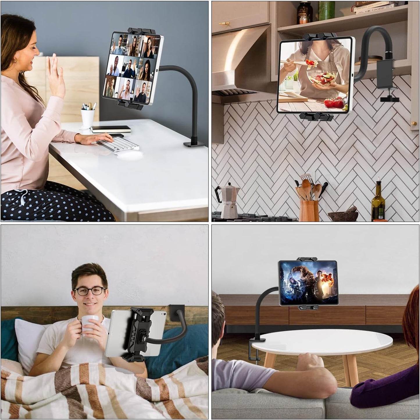 Tablet Stand Holder, Heavy Duty Gooseneck iPad Desk Mount with C-Clamp, Flexible Arm for Kitchen/Office/Video Recording, Shake-Free Stand for 4.7-13.5" Tablet/Phone,