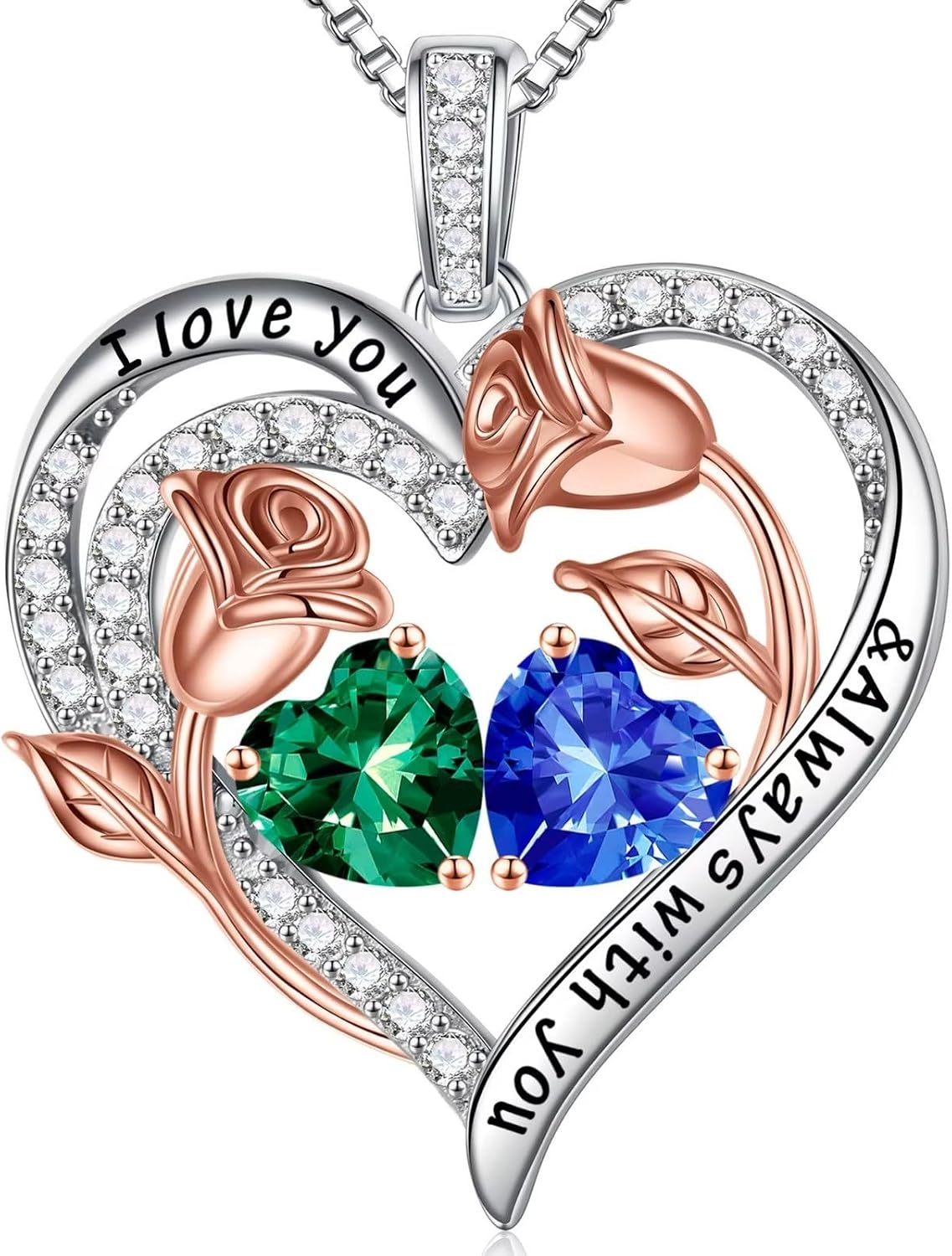Iefil Birthstone Necklace for Women - Rose Heart Necklace