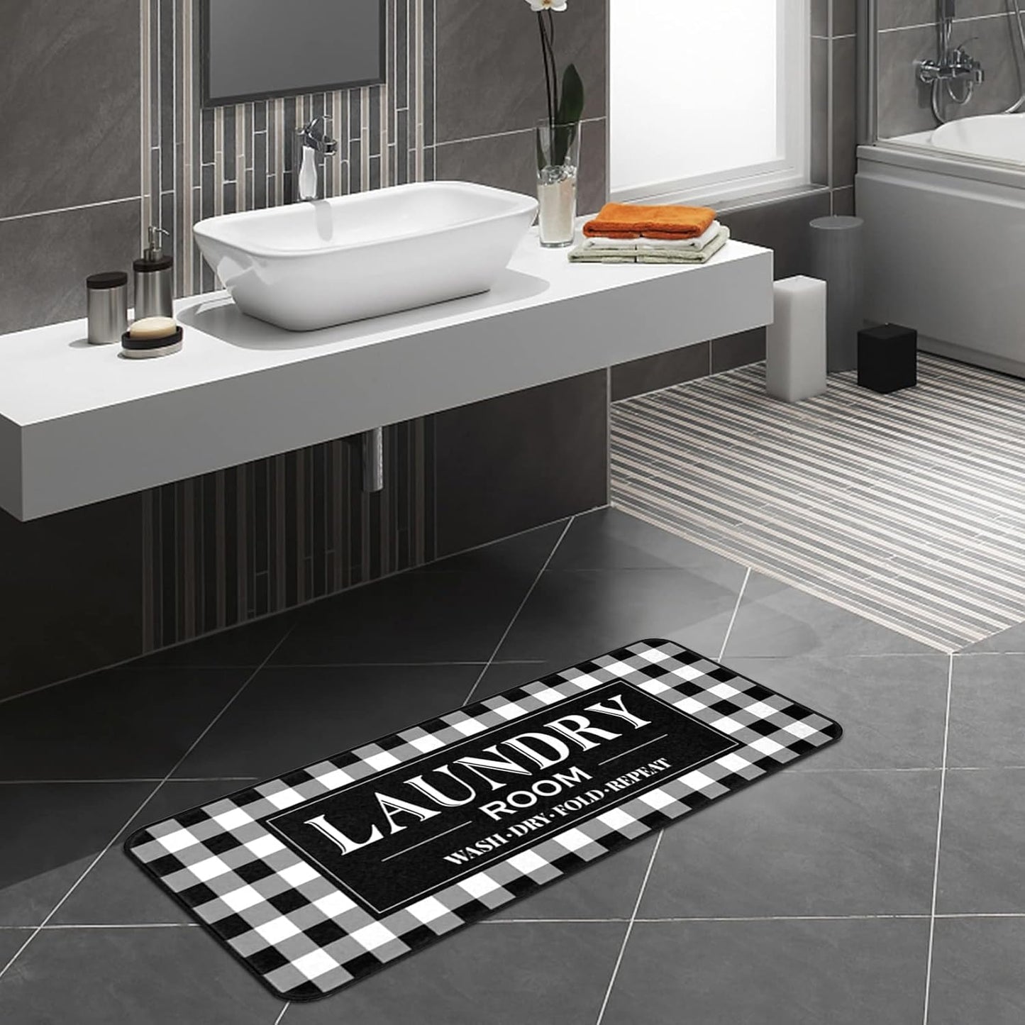 ROMAMIGO Rug Runner Non Slip Floor Mat for Mudroom Laundromat Farmhouse Kitchen Bathroom Laundry Room Decor Accessories(20 X 47 inch, Buffalo Plaid)